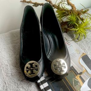 Tory Burch open toe wedges size 7 black leather